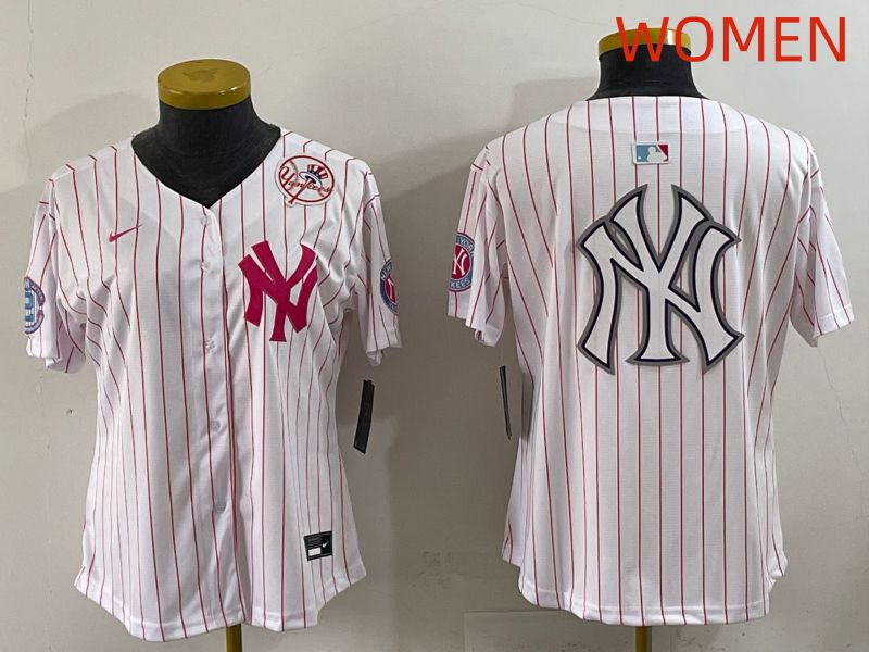 Women 2025 New York Yankees Blank White Stripe Joint Name Nike MLB Jersey style 27